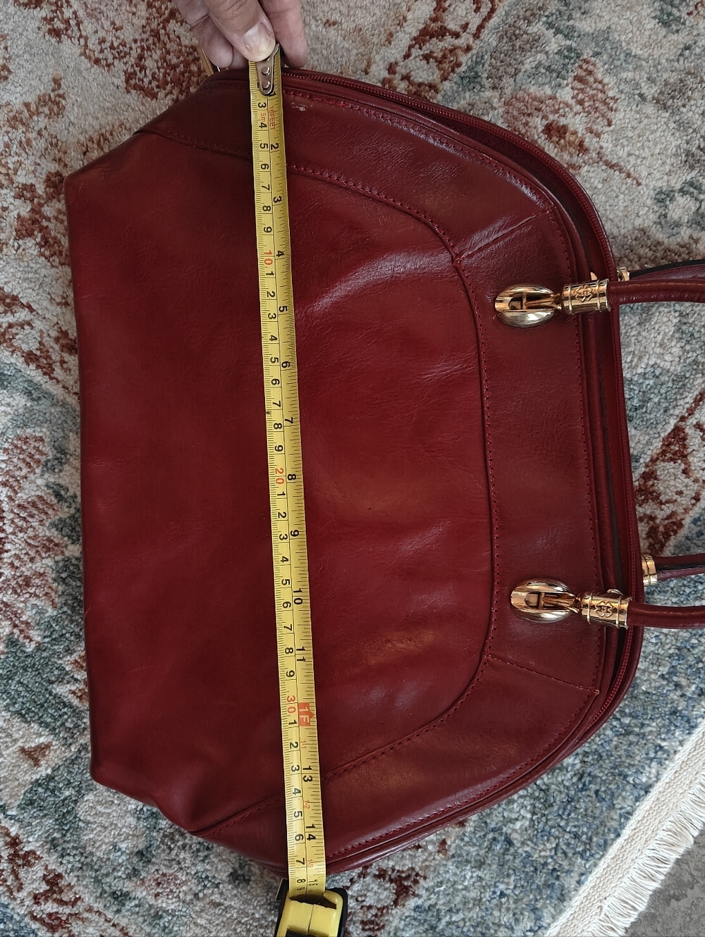 Vintage Italian Genuine Leather Dome Satchel Bag Burgundy Made In Italy - Picture 11 of 14